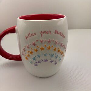 Follow Your Rainbow Coffee Mug 3D Raised Stars Rainbow Mug Red Inside